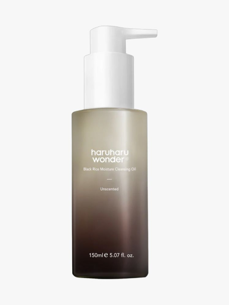 Haruharu Wonder Black Rice Moisture Cleansing Oil in branded component on a light gray background