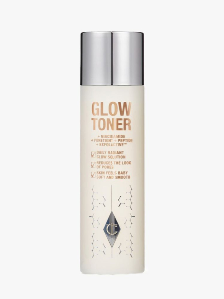  Charlotte Tilbury Glow Tone in white bottle with silver cap on light grey background